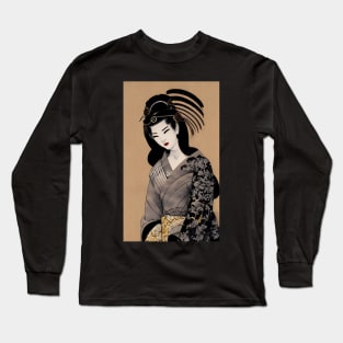 Japanese geisha woodblock art Long Sleeve T-Shirt